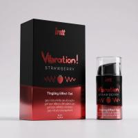 Флакон с помпой — жидкий интимный гель с эффектом вибрации INTT Strawberry, 15 мл