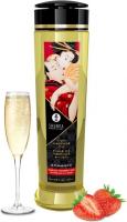 Флакон массажного масла Shunga Erotic Massage Oil с ароматом шампанского и клубники
