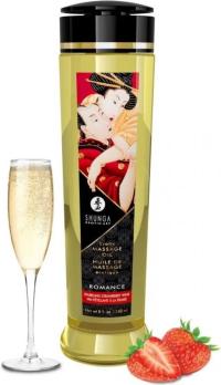 Флакон массажного масла Shunga Erotic Massage Oil с ароматом шампанского и клубники