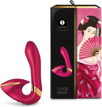 Малиновый вибростимулятор Shunga Soyo с двумя моторами для клитора и зоны G