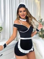 Костюм горничной MassX S/M: наколка, чокер с оборкой, мини-платье, фартук и манжеты