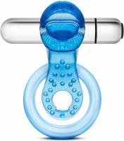 Эрекционное кольцо с вибро stay hard vibrating tongue ring blue