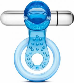 Эрекционное кольцо с вибро stay hard vibrating tongue ring blue