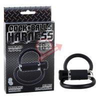 Черное двойное эрекционное кольцо COCK+BALLS HARNESS W. MULTISPEED BULLET