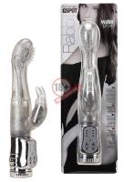 Вибратор с блёстками и клиторальным стимулятором WATERPROOF ROTATING G-SPOT RABBIT - 17,5 см.