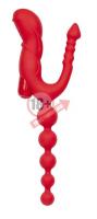 Красный тройной вибростимулятор Triple Devil Butt Plug With Mini Vibe - 28 см.
