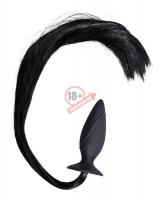 Чёрная анальная втулка с хвостом HORNY Pony - 12,5 см.