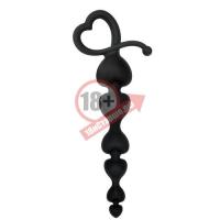 Чёрная анальная цепочка с звеньями-сердечками HEARTY ANAL WAND SILICONE - 18 см.