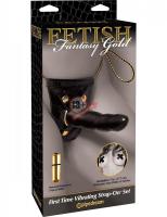 Женский страпон First Time Vibrating Strap-On Set с вибропулей для клиторальной стимуляции - 16,5 см.