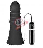 Большой чёрный анальный вибратор MENZSTUFF VIBRATING BUTTCRASHER RIBBED - 20 см.
