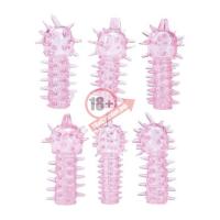 Набор из 6 розовых закрытых насадок с шипами TICKLER JELLY SLEEVE SET