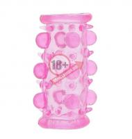 Эластичная розовая насадка с шипами и шишечками JELLY JOY LUST CLUSTER PINK