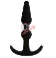 Чёрный массажер для анальной стимуляции T-SHAPE SILICONE BUTT PLUG BLACK - 8,9 см.