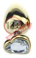 Золотистая пробка с прозрачным кристаллом-сердечком - 7,5 см.