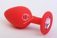 Красная силиконовая пробка с розовым стразом - 7,1 см.