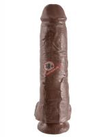 Коричневый фалоимитатор-гигант на присоске 11" Cock with Balls - 28 см.