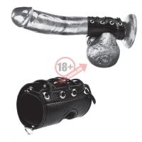 Чёрная утяжка на пенис со шнуровкой 100% PVC STRAP WITH METAL SNAP