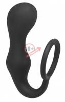 Чёрное эрекционное кольцо с анальной пробкой Double Pleasure Anal Plug