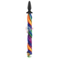 Чёрная анальная пробка с радужным хвостом Unicorn Tails Rainbow