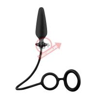 Чёрное эрекционное кольцо с подхватом и анальным стимулятором MENZSTUFF 3.5INCH DOUBLE RING ANAL PLUG