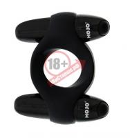 Чёрное эрекционное кольцо с 2 виброэлементами MOJO CATAMARAN