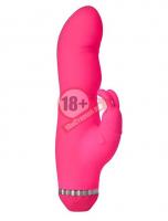 Розовый вибратор с клиторальным стимулятором PURRFECT SILICONE DELUXE DUOVIBE - 17,5 см.
