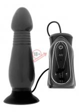 Чёрный анальный стимулятор с вибрацией THRUSTING BUTT PLUG - 14,5 см.