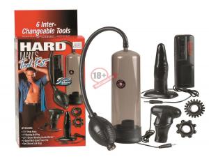 Набор для мужчин Hard Mans Tool Kit: вакуумная помпа, анальная пробка, эрекционные кольца и виброяичко