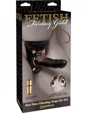Женский страпон First Time Vibrating Strap-On Set с вибропулей для клиторальной стимуляции - 16,5 см.