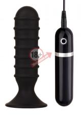 Чёрный вибромассажер для анальной стимуляции MENZSTUFF RIBBED TORPEDO - 13 см.