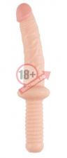 Телесный фаллоимитатор с ручкой BIGSTUFF DONG WITH HANDLE - 32 см.