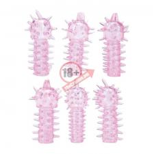 Набор из 6 розовых закрытых насадок с шипами TICKLER JELLY SLEEVE SET