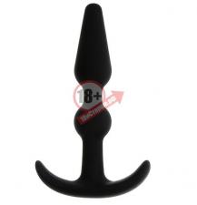 Чёрный массажер для анальной стимуляции T-SHAPE SILICONE BUTT PLUG BLACK - 8,9 см.