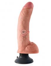 Телесный виброфаллос со съемной присоской 9" Vibrating Cock with Balls - 22,9 см.