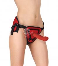 Красный страпон Deluxe Silicone Strap On 8 Inch с волнистой насадкой - 20,5 см.