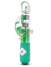 Зелёный вибромассажер с клиторальной стимуляцией Emerald G Rabbit - 26 см.