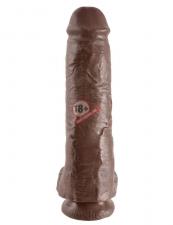 Коричневый фалоимитатор-гигант на присоске 11" Cock with Balls - 28 см.