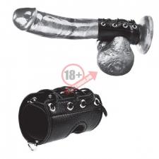 Чёрная утяжка на пенис со шнуровкой 100% PVC STRAP WITH METAL SNAP