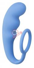 Голубое эрекционное кольцо с анальным стимулятором Mountain Range Anal Plug