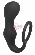 Чёрное эрекционное кольцо с анальной пробкой Double Pleasure Anal Plug