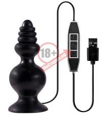 Чёрная фигурная пробка с вибрацией, работающая от USB, MENZSTUFF SPINDLE 10FUNCTION BUTT PLUG