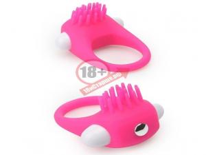 Розовое эрекционное кольцо с щеточкой LIT-UP SILICONE STIMU RING 5