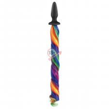 Чёрная анальная пробка с радужным хвостом Unicorn Tails Rainbow