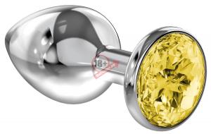 Малая серебристая анальная пробка Diamond Yellow Sparkle Small с жёлтым кристаллом - 7 см.