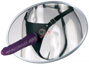 Фиолетовый женский страпон Leather Strap On Satisfy-Her - 19 см.