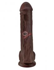 Коричневый фаллоимитатор на присоске 13" Cock with Balls - 35,6 см.