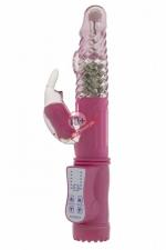 Розовый вибратор Vibrating Rabbit с клиторальным отростком - 22 см.