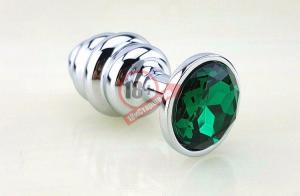 Серебристая рифлёная пробка с зеленым кристаллом - 9 см.