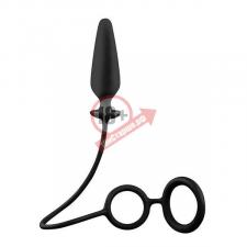Чёрное эрекционное кольцо с подхватом и анальным стимулятором MENZSTUFF 3.5INCH DOUBLE RING ANAL PLUG