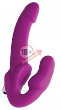 Ярко-розовый безремневой вибрострапон Evoke Vibrating Strapless Silicone Strap-on Dildo
